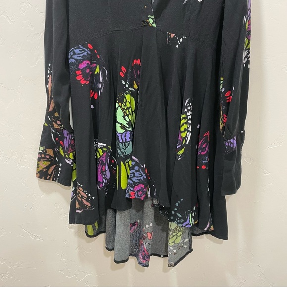 Free People Medium Field of Butterflies Tunic Dress Top High Low Black - Picture 9 of 16